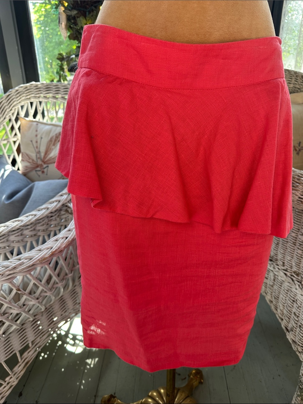Pink Martini Linen Pencil Skirt with Peplum Panel